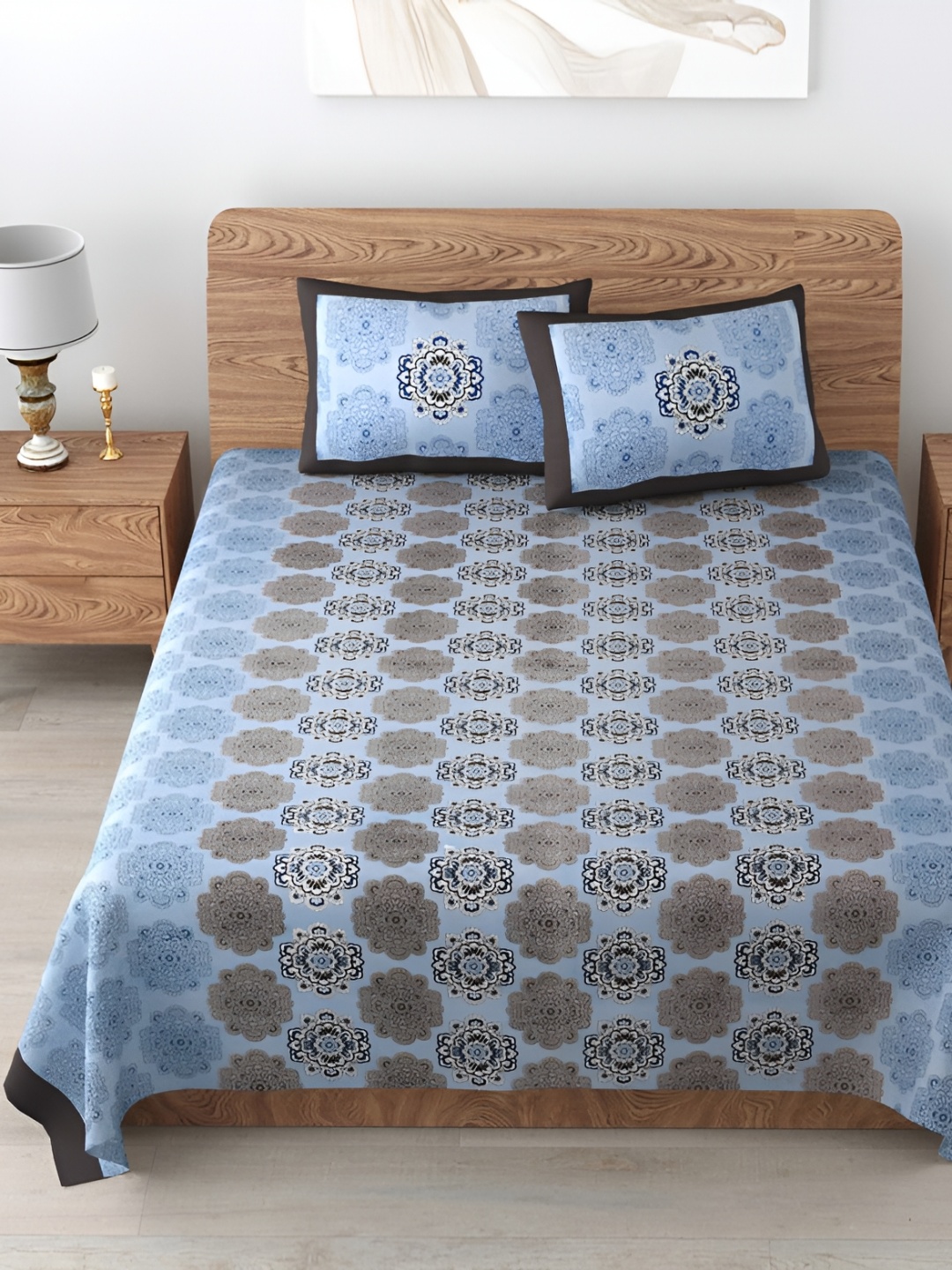 

Urban Jaipur Blue & Brown Floral Cotton 186 TC Queen Bedsheet with 2 Pillow Covers