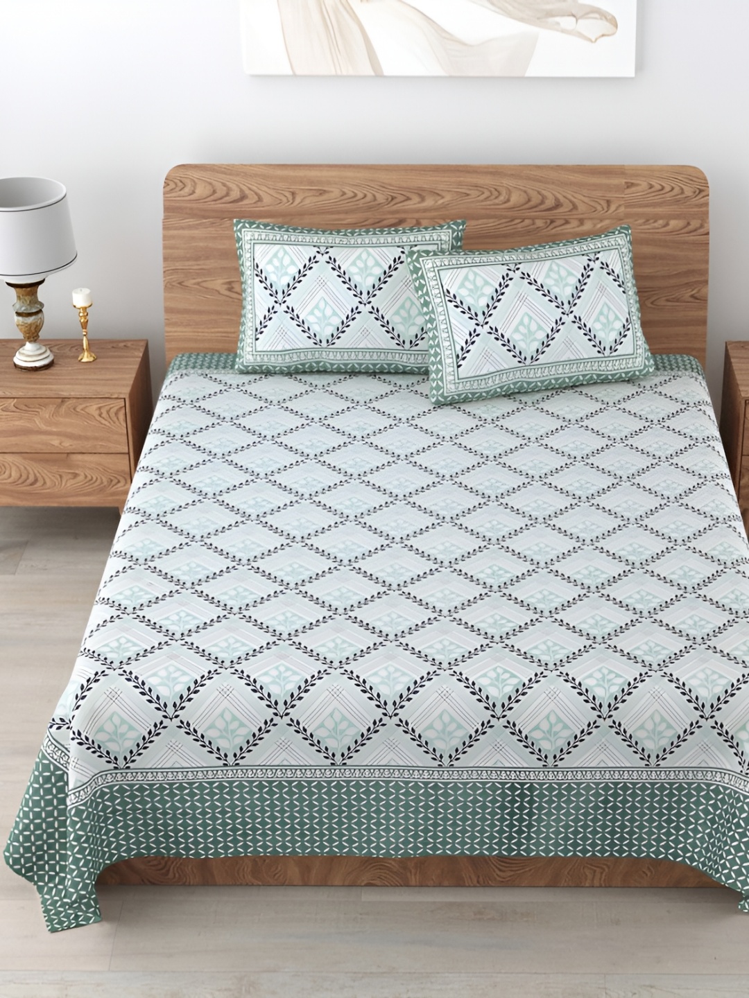 

Urban Jaipur Green Floral Cotton 210 TC King Bedsheet with 2 Pillow Covers