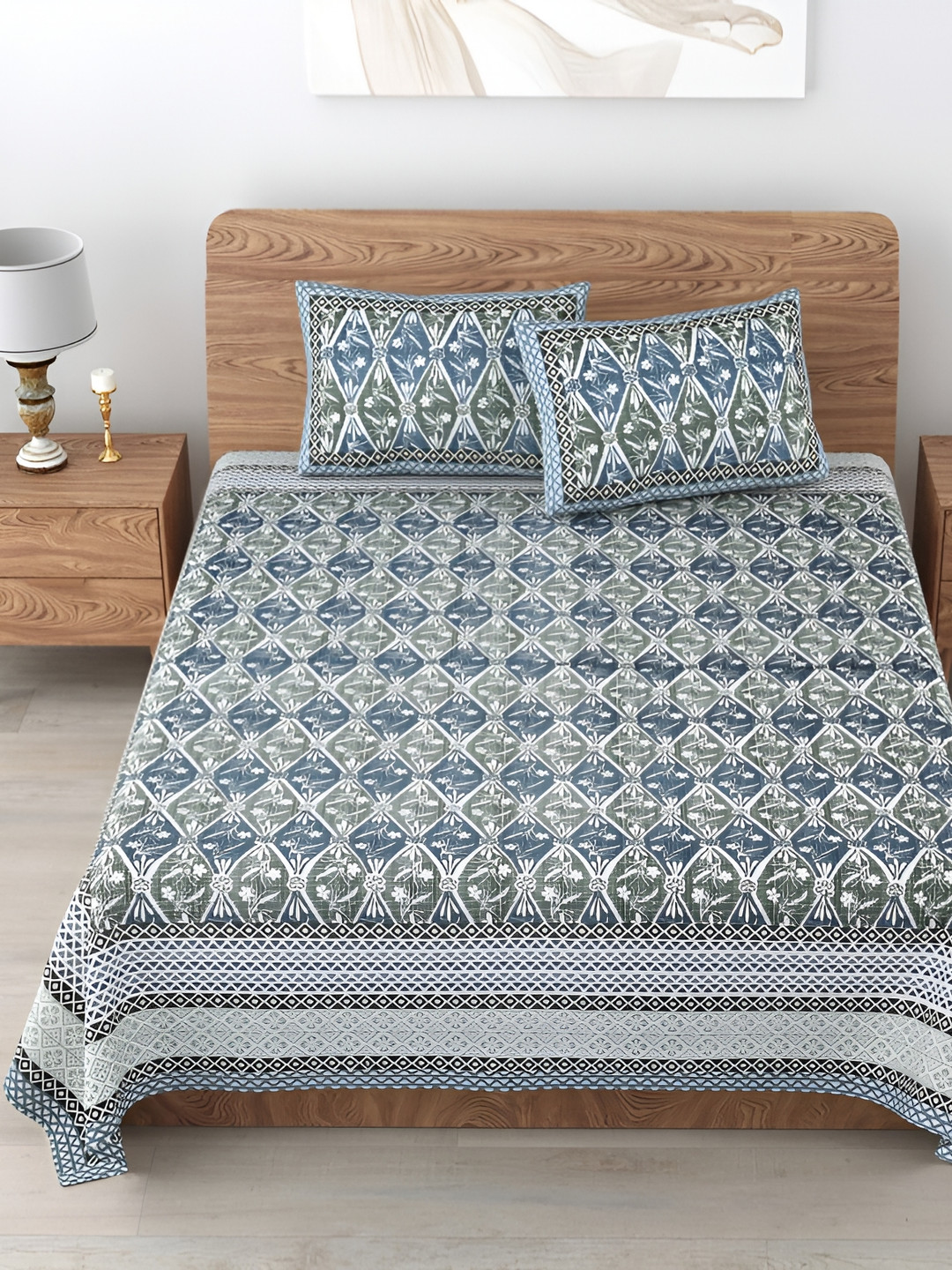

Urban Jaipur Blue & Green Floral Cotton 210 TC King Bedsheet with 2 Pillow Covers