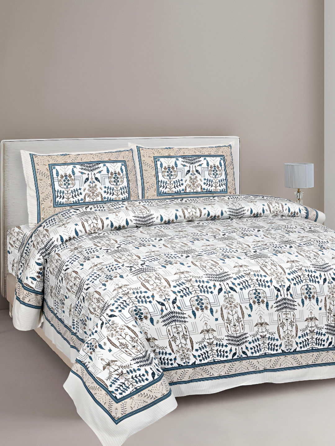 

Urban Jaipur Blue White Floral Cotton 186 TC King Bedsheet With 2 Pillow Covers