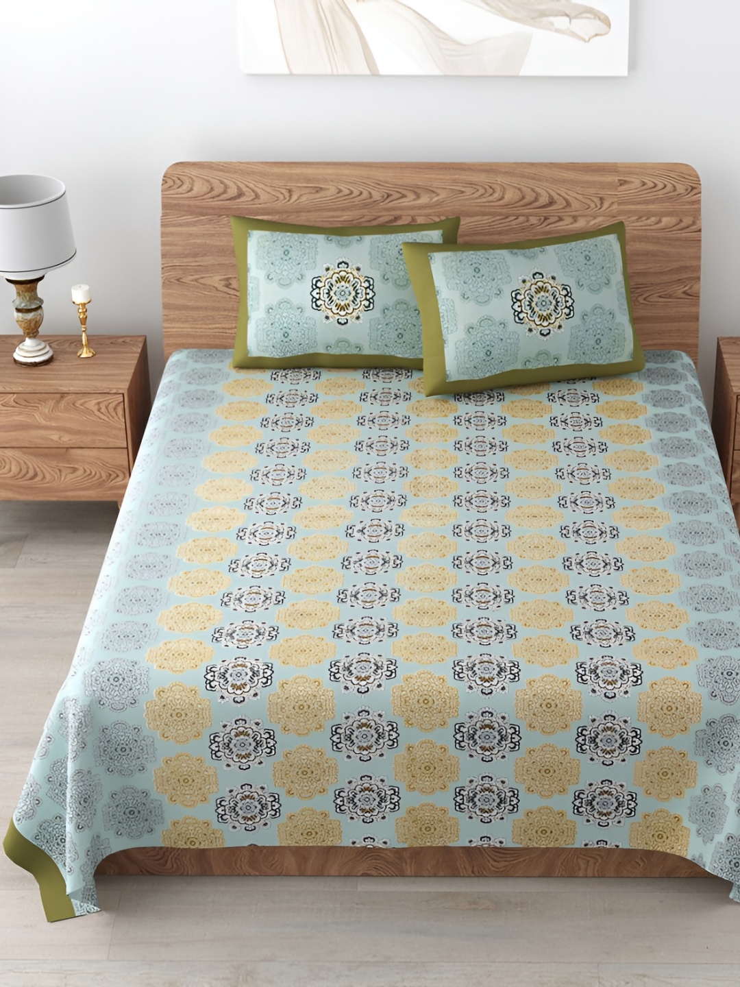 

Urban Jaipur Green Yellow Floral Cotton 186 TC King Bedsheet With 2 Pillow Covers