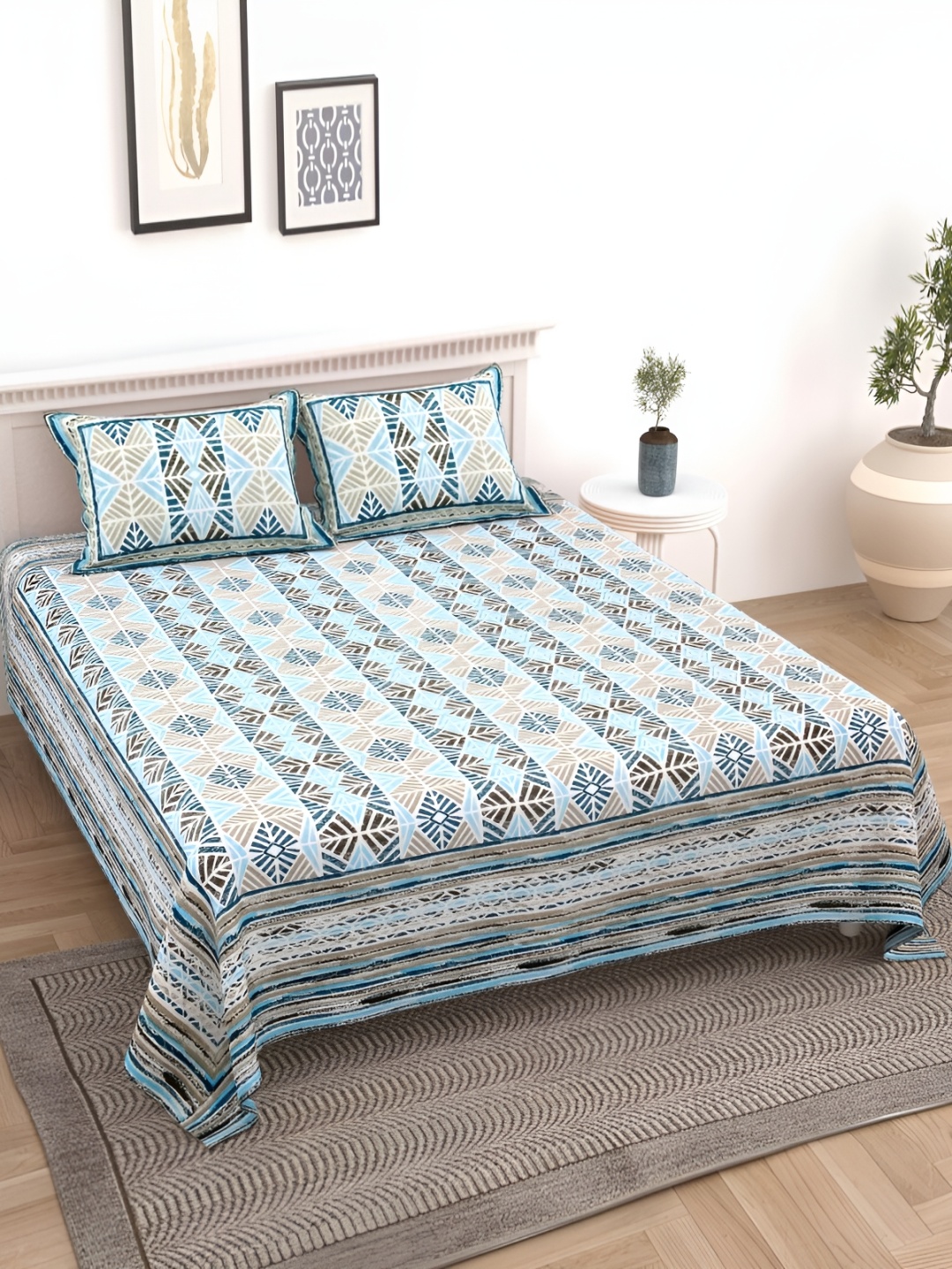 

Urban Jaipur Grey Melange Abstrac Cotton 186 TC King Bedsheet With 2 Pillow Covers