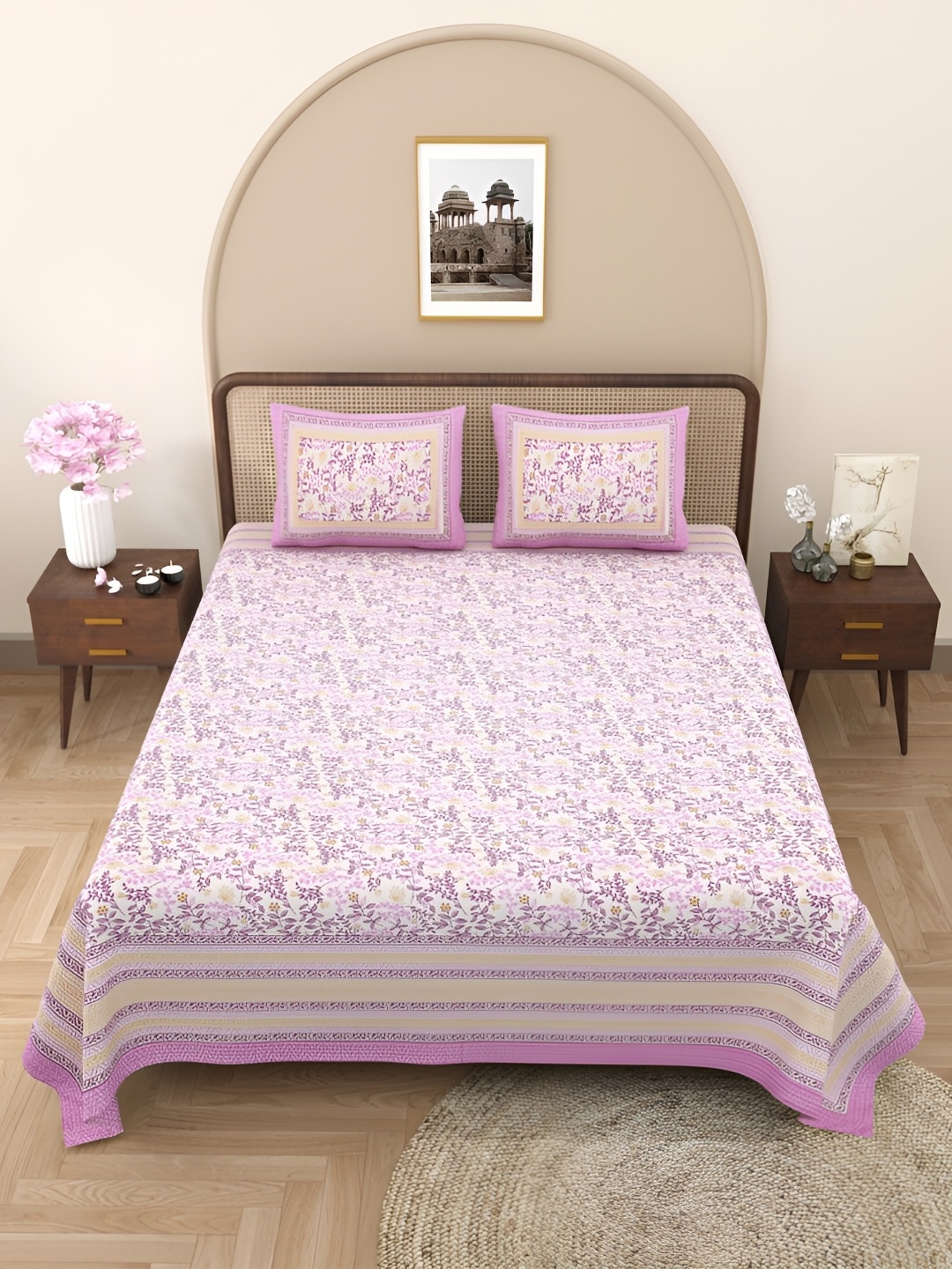 

Urban Jaipur Lavender Yellow Floral Cotton 186 TC King Bedsheet With 2 Pillow Covers