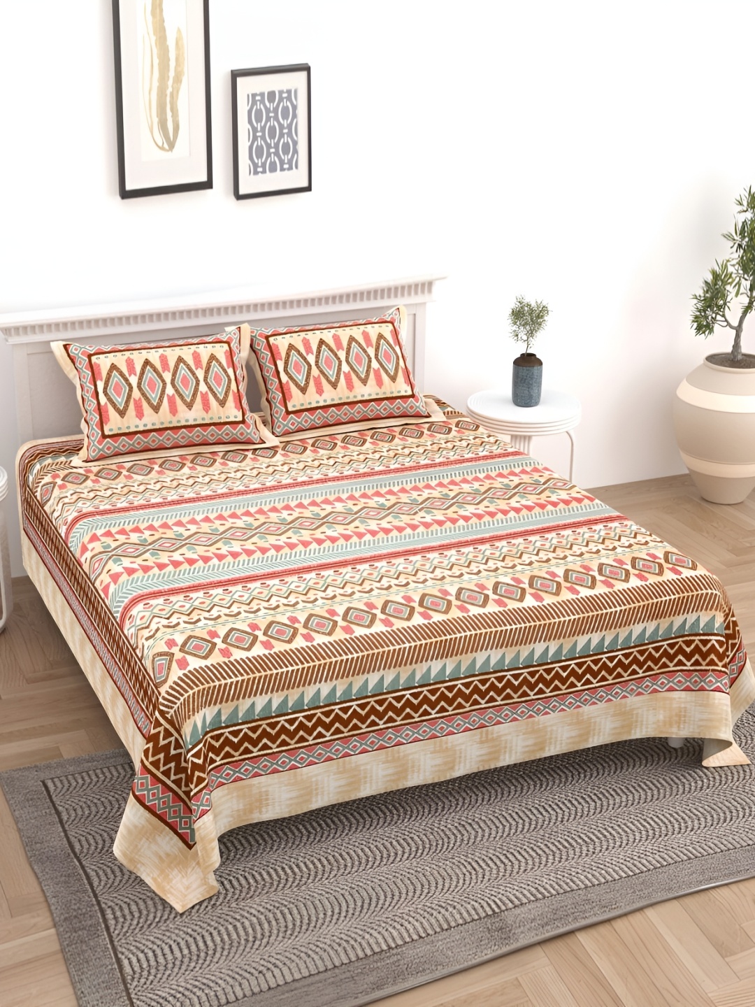 

Urban Jaipur Beige Brown Abstract Cotton 186 TC King Bedsheet With 2 Pillow Covers