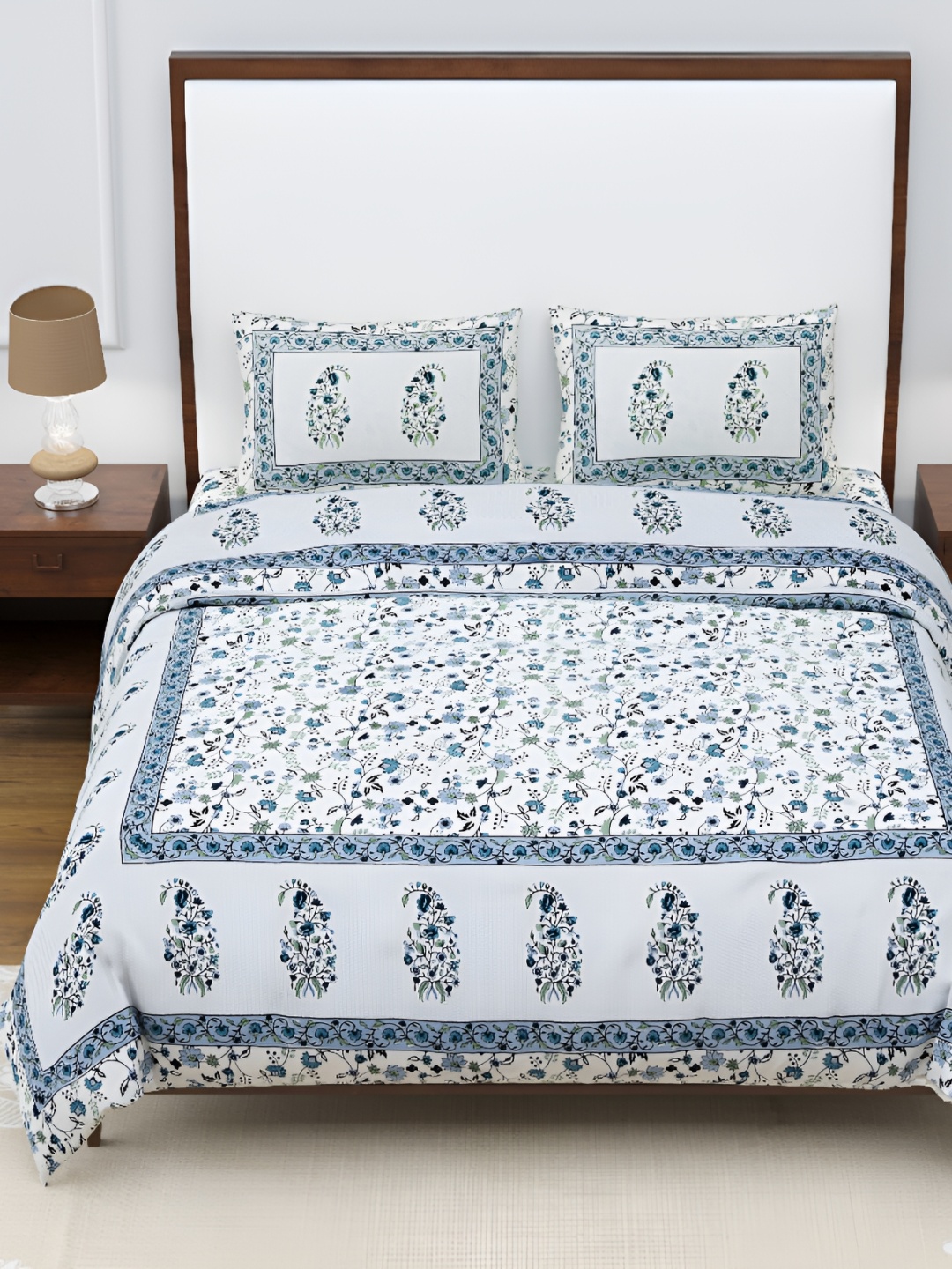 

Urban Jaipur Blue Green Floral Cotton 186 TC King Bedsheet With 2 Pillow Covers
