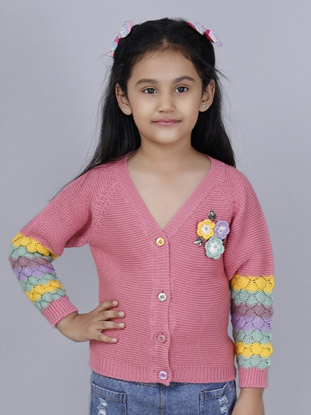 

JoE Hazel Girls Floral Embroidered Acrylic Cardigan Sweater, Pink