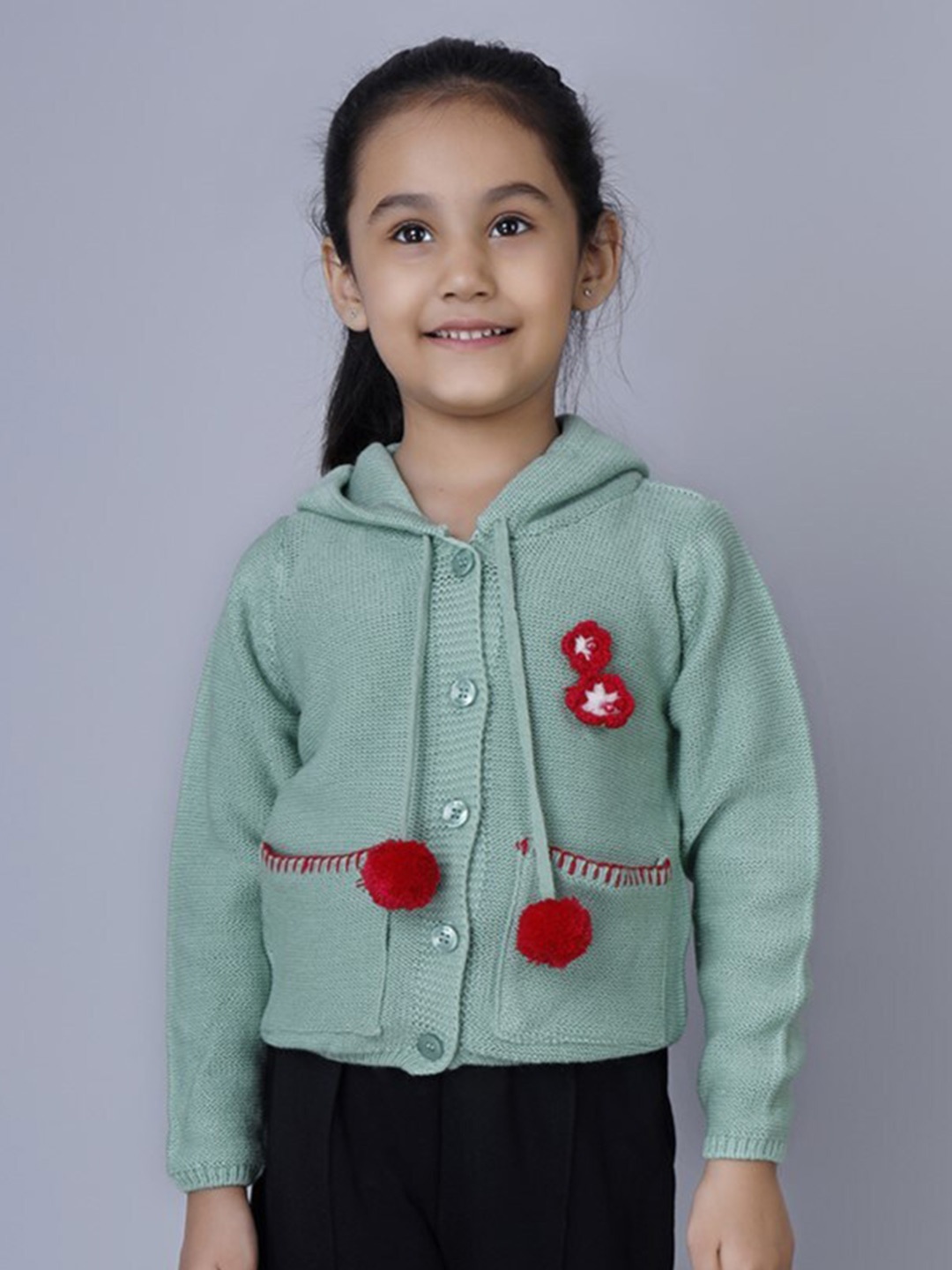 

JoE Hazel Girls Floral Embroidered Hooded Acrylic Cardigan Sweater, Sea green