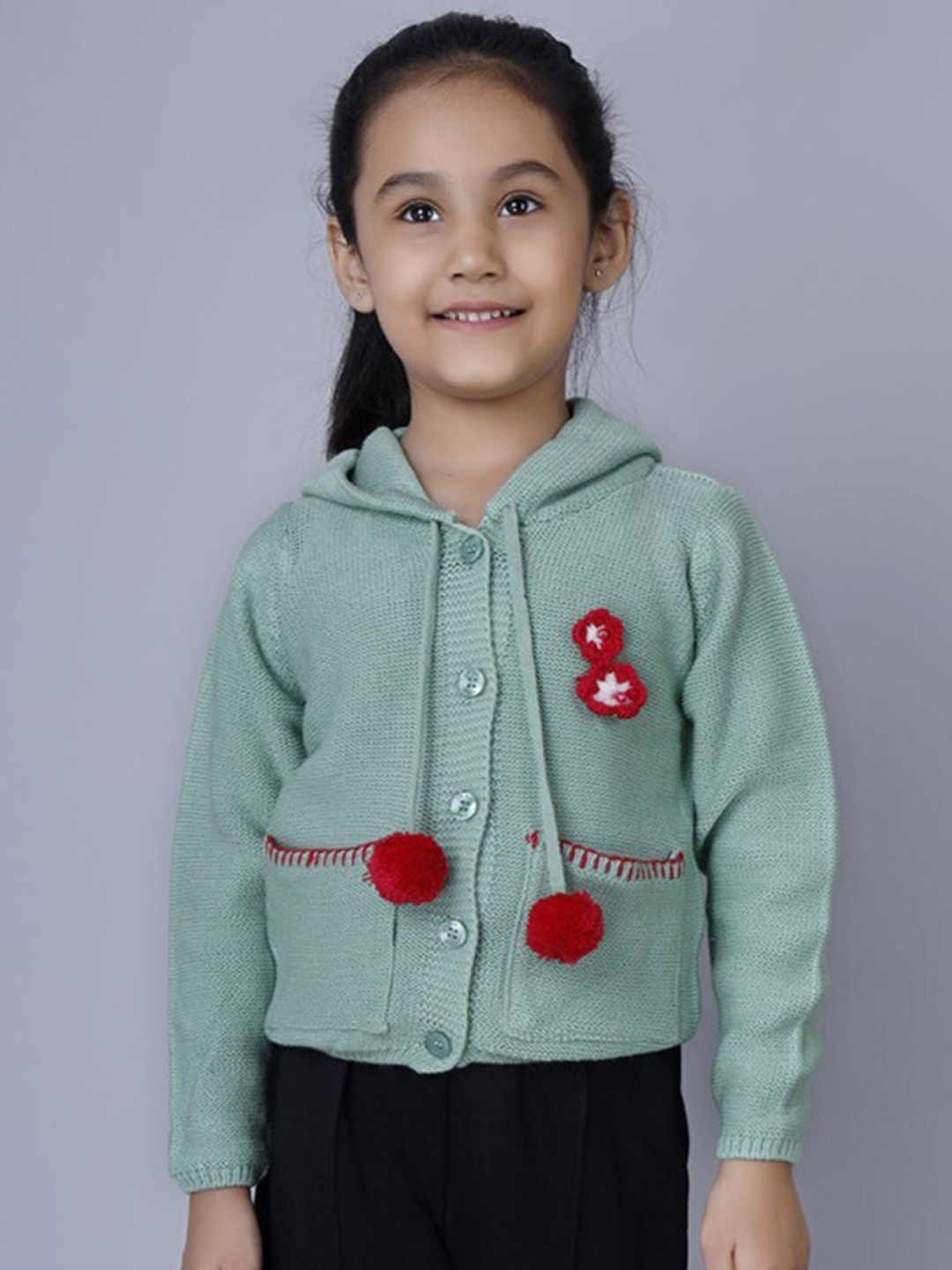 

JoE Hazel Girls Floral Embroidered Hooded Acrylic Cardigan Sweater, Sea green