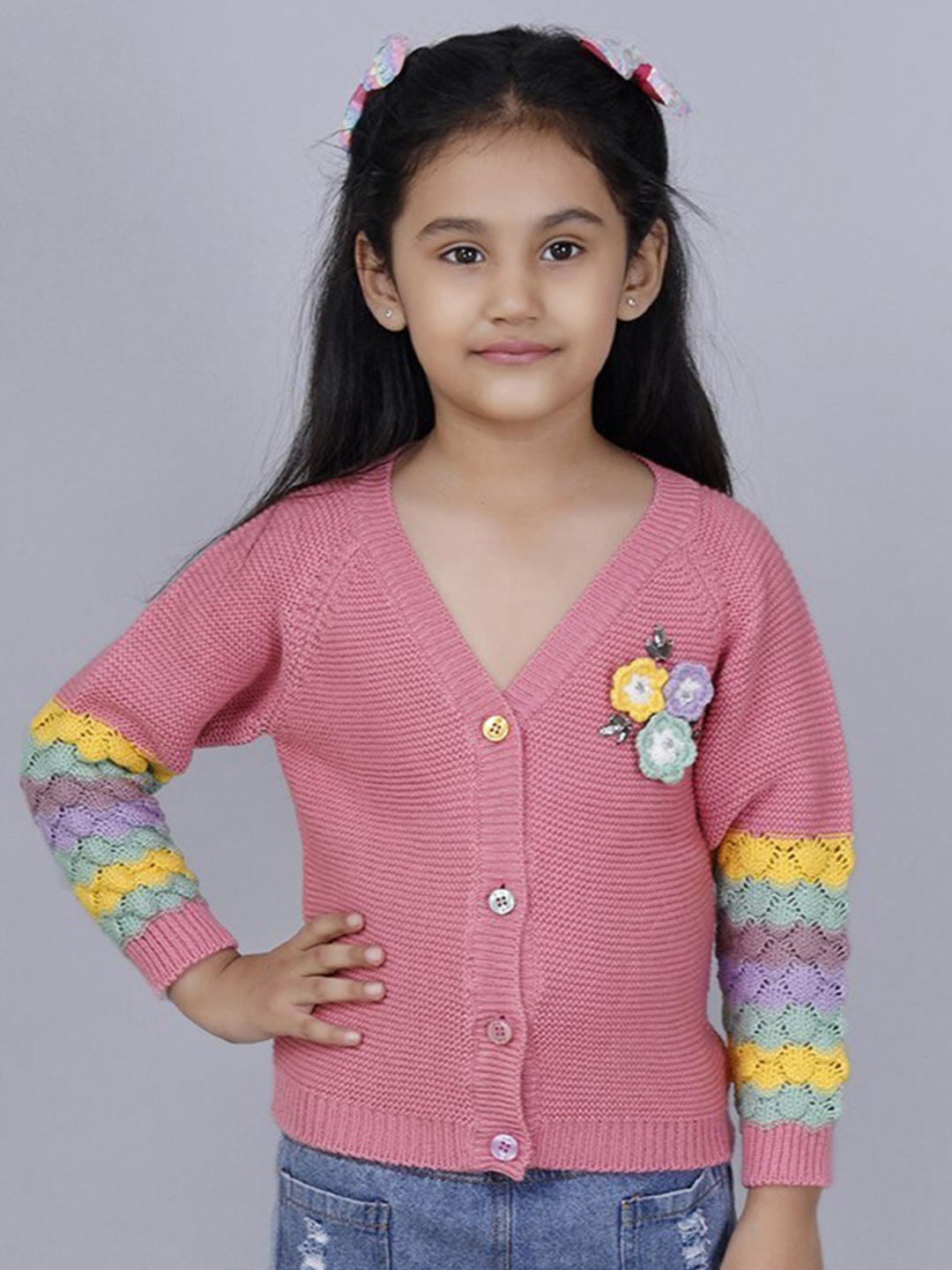 

JoE Hazel Girls Floral Embroidered Acrylic Cardigan Sweater, Pink