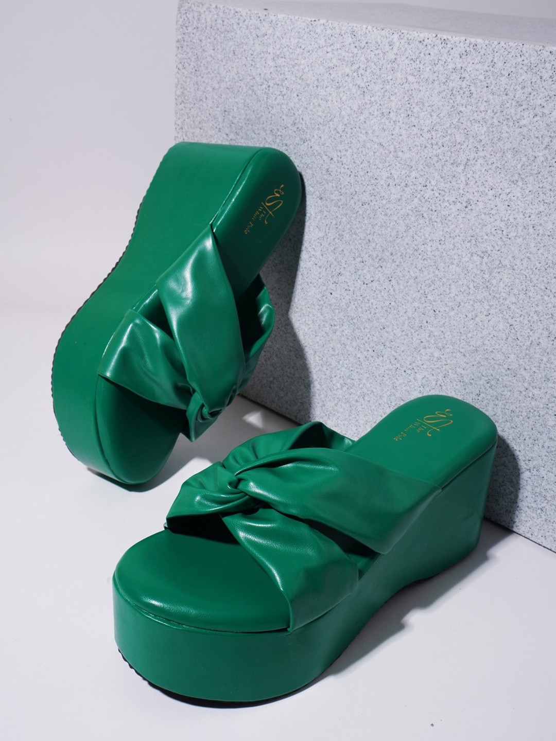 

THE WHITE POLE Open Toe Platform Heels, Green