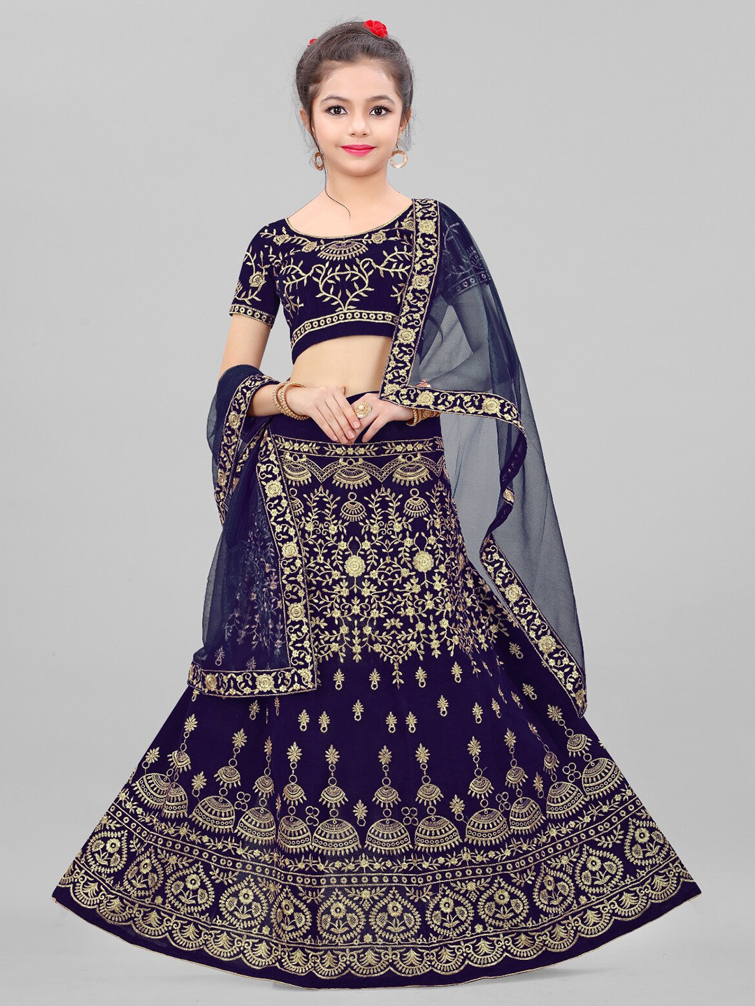 

BAESD Girls Embroidered Silk Semi-Stitched Lehenga & Unstitched Blouse With Dupatta, Blue