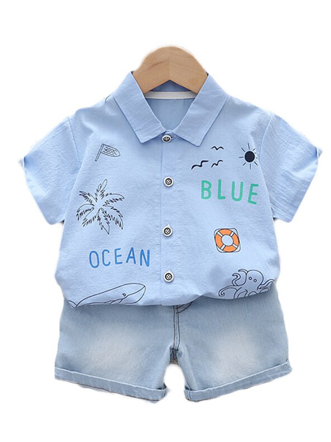 

StyleCast Kids Blue Printed Pure Cotton Shirt With Shorts