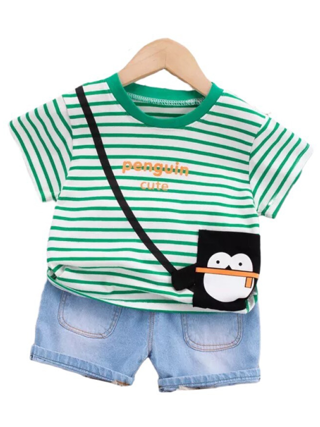 

StyleCast Kids Green & Blue Striped Pure Cotton T-shirt with Shorts