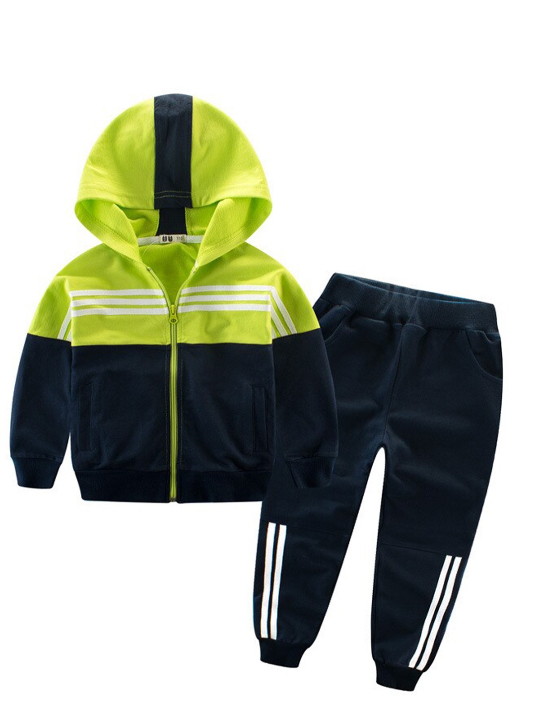

StyleCast Boys Green & Black Colourblocked Hooded Pure Cotton Coat with Jogger