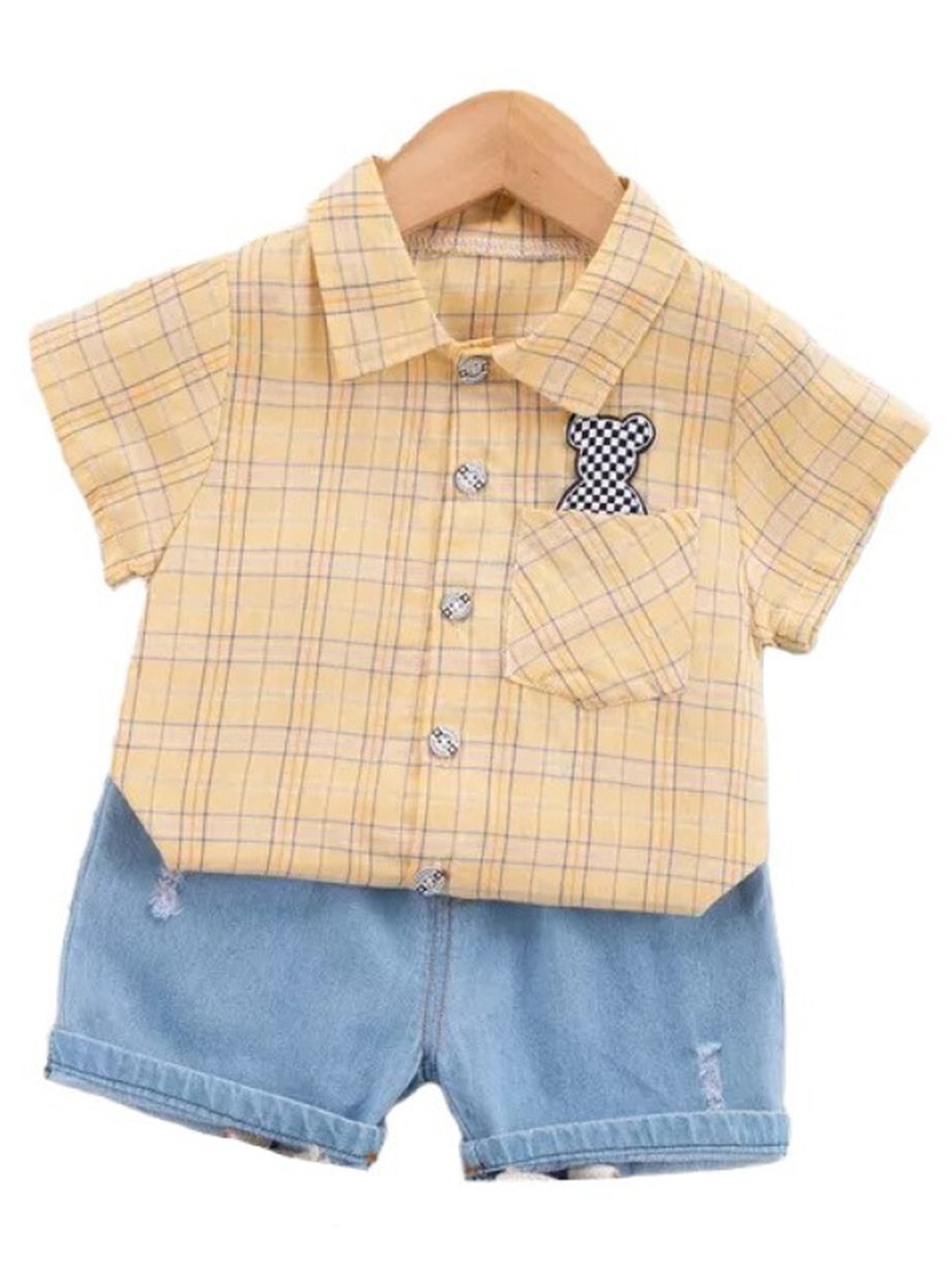 

StyleCast Kids Yellow Checked Pure Cotton Shirt with Shorts