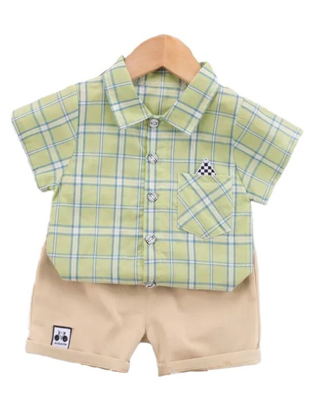 

StyleCast Kids Green Checked Pure Cotton Shirt with Shorts