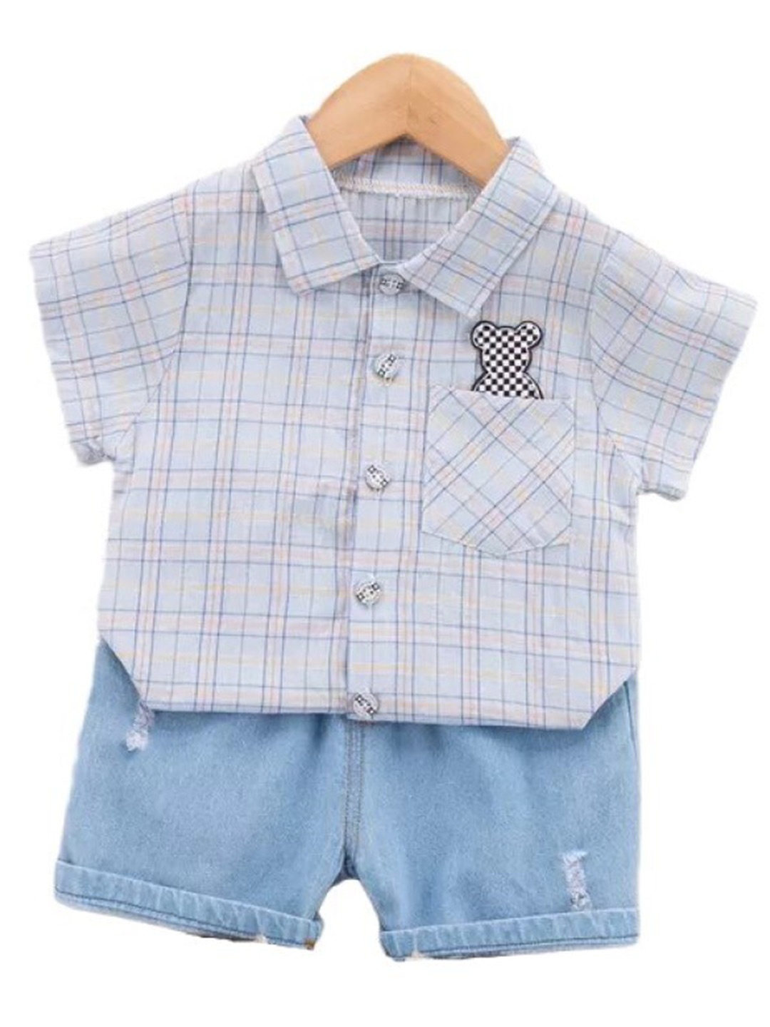 

StyleCast Boys Blue Checked Shirt Collar Short Sleeves T-shirt With Shorts