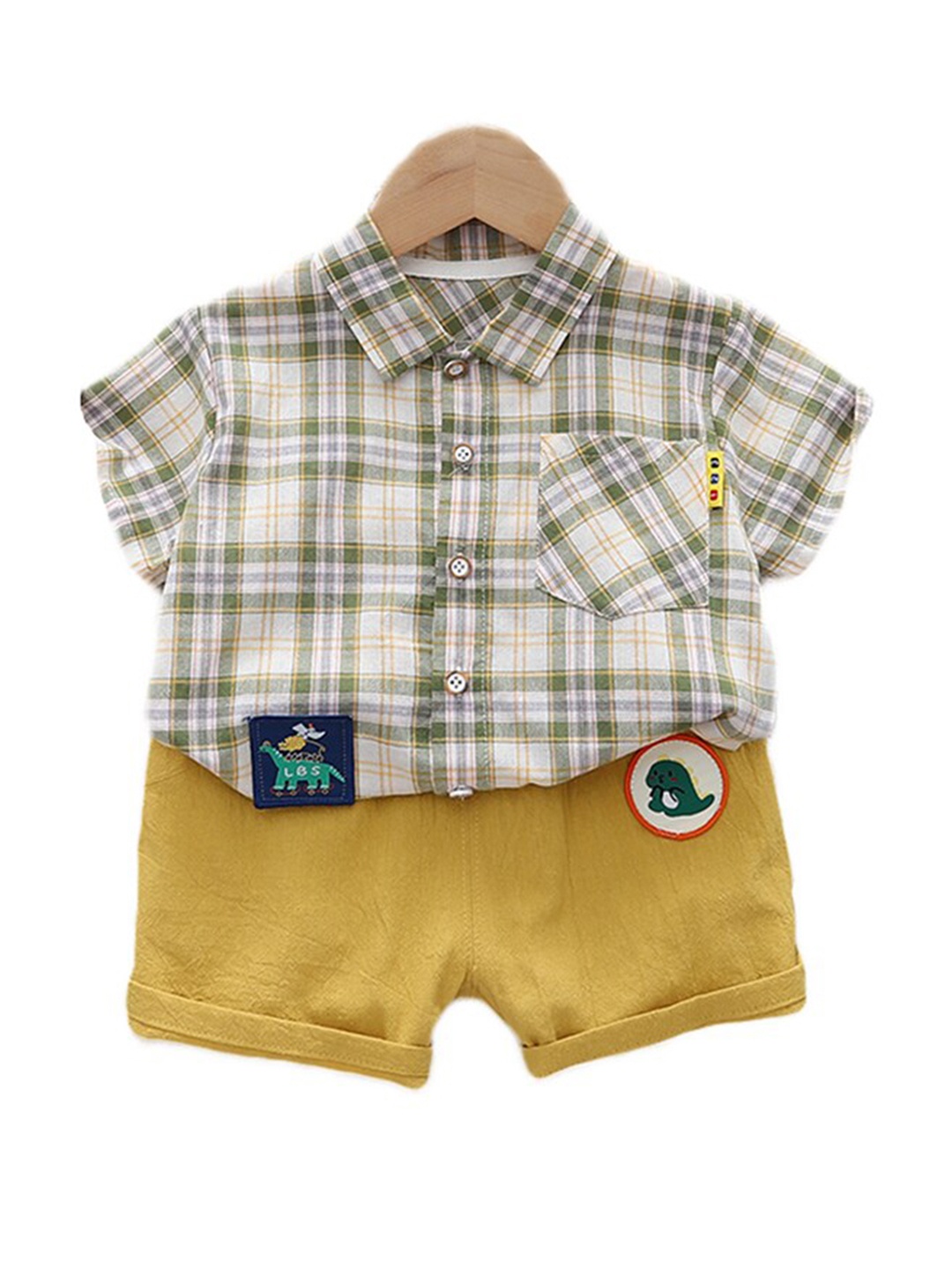 

StyleCast Kids Green Checked Shirt Collar Pure Cotton Shirt With Short