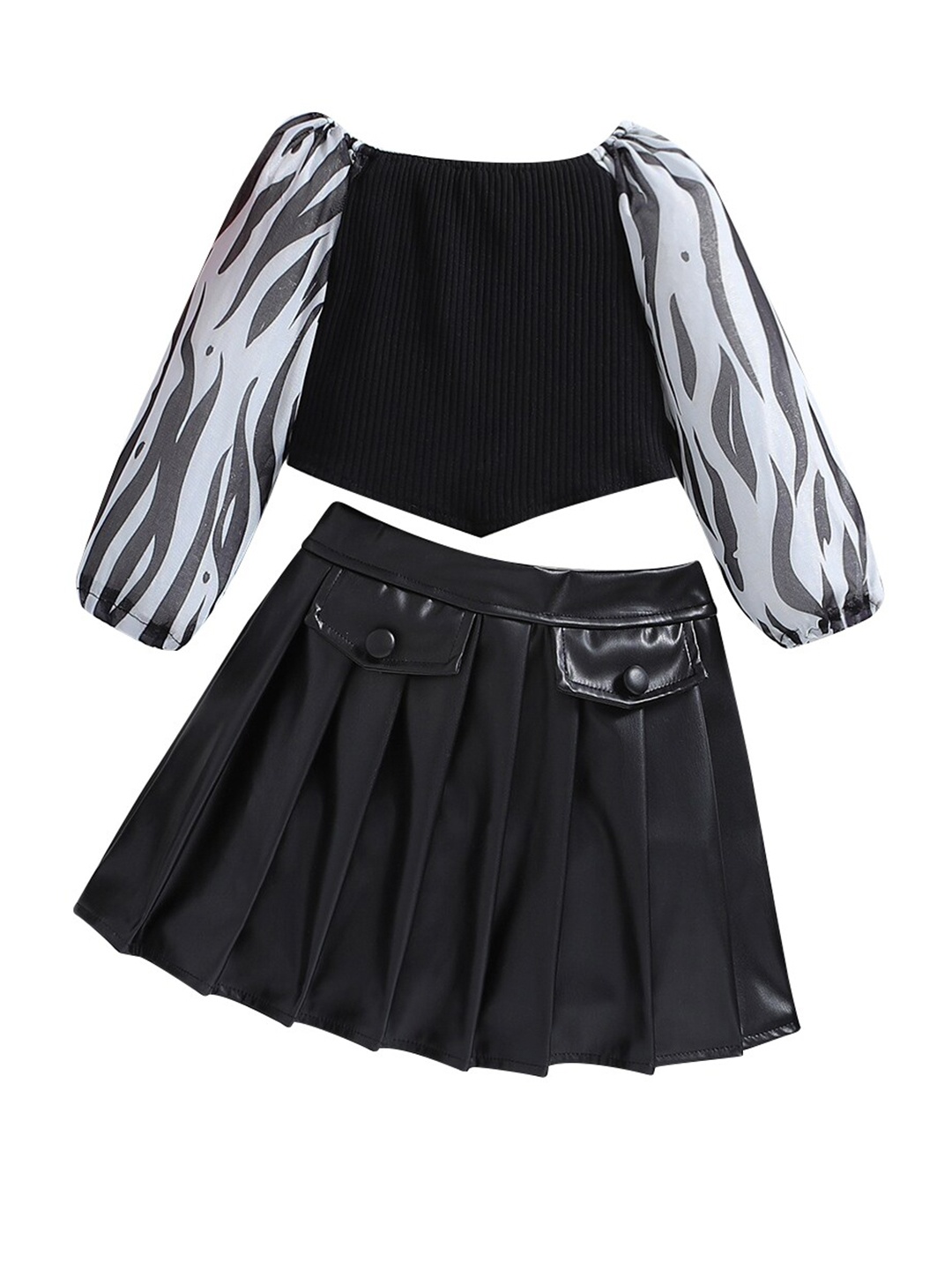 

StyleCast Girls Black & White Printed Top with Skirt