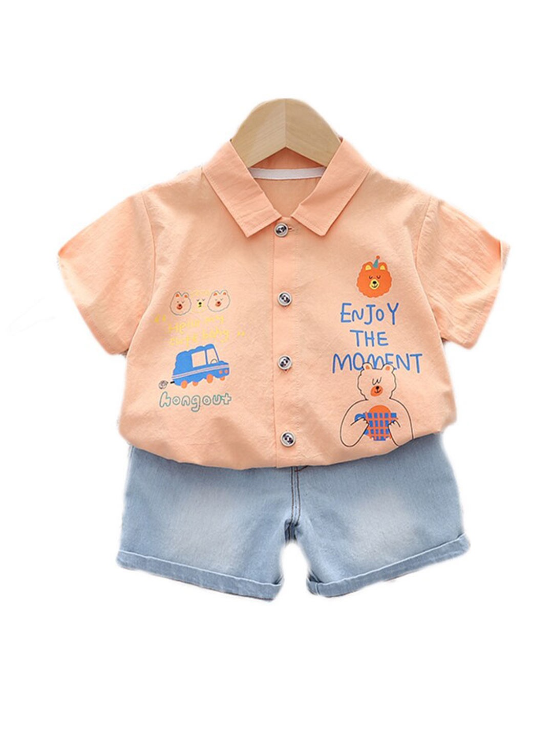 

StyleCast Kids Orange Printed Pure Cotton Shirt with Shorts