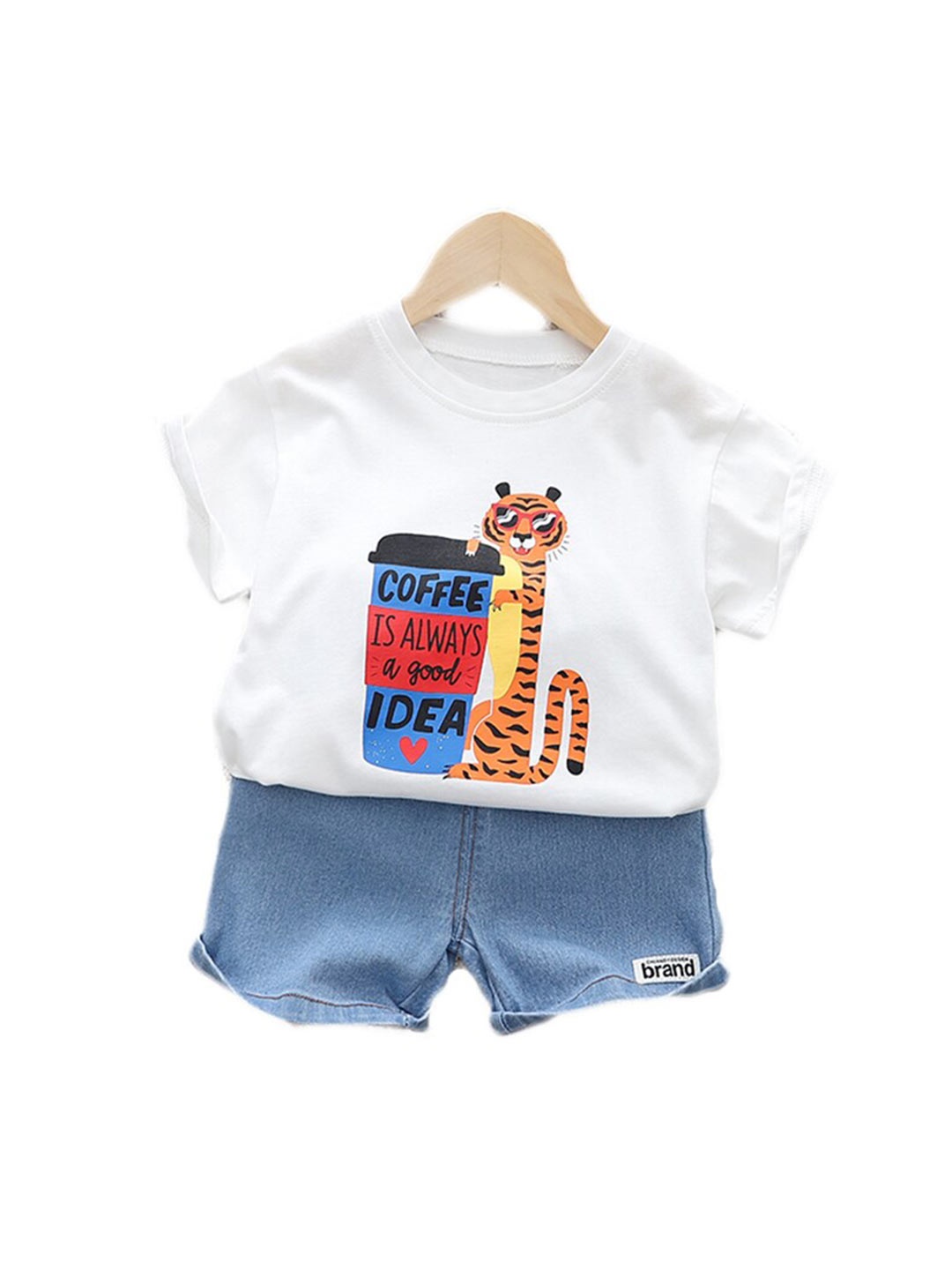 

StyleCast Kids White Printed Pure Cotton T-shirt with Shorts