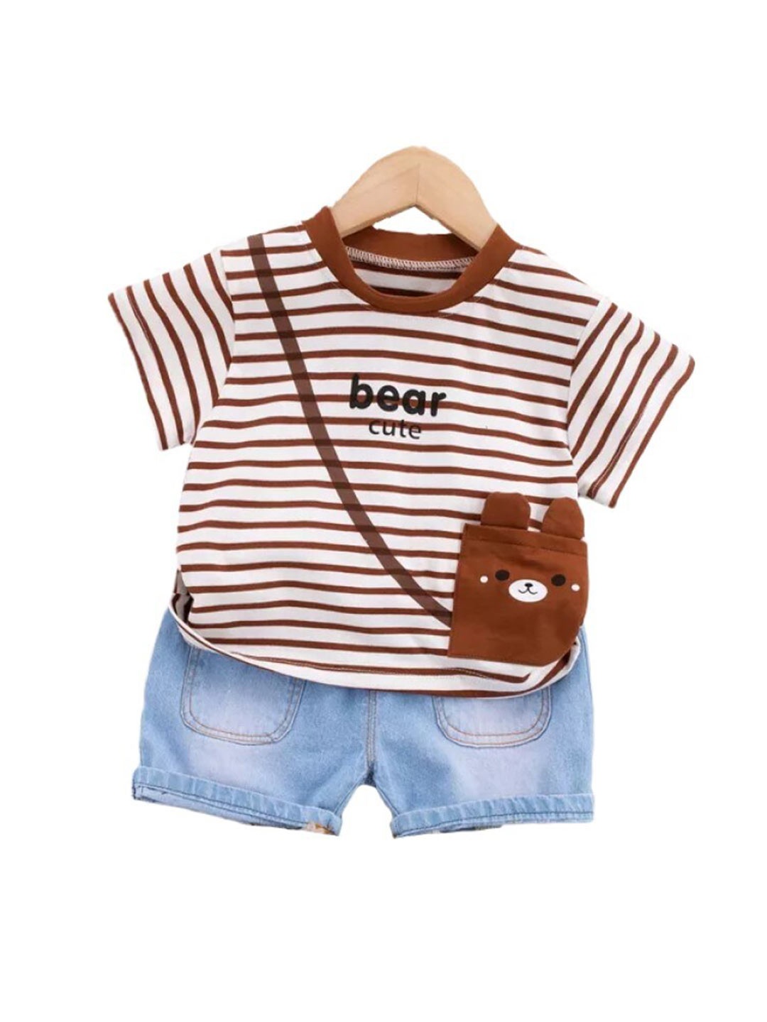 

StyleCast Kids Striped Pure Cotton T-shirt with Shorts, Brown