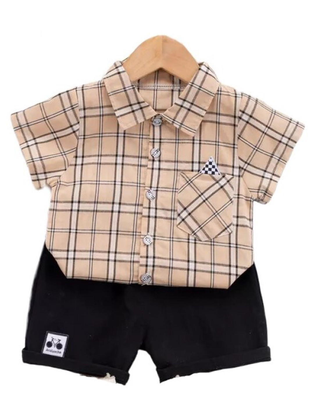 

StyleCast Kids Peach-Coloured & Black Checked Pure Cotton Shirt With Shorts