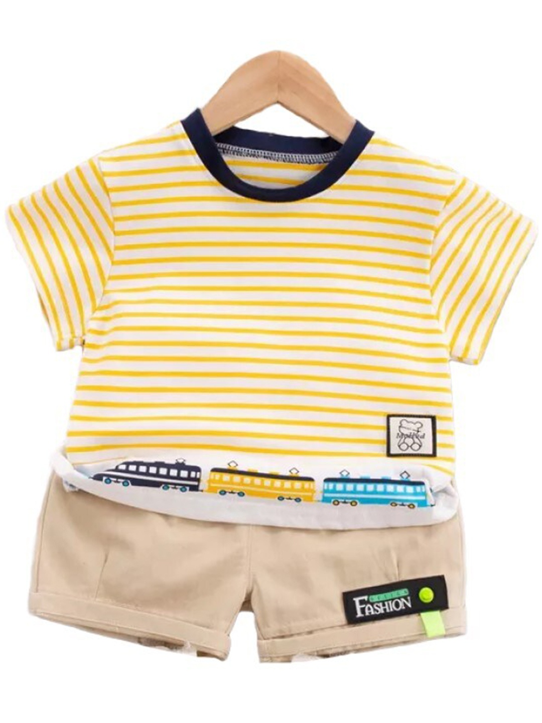 

StyleCast Kids Yellow Striped Pure Cotton T-shirt With Shorts