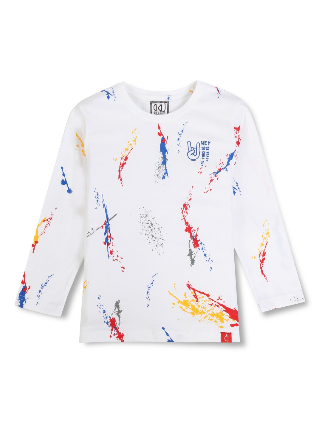 

Gini and Jony Boys Abstract Printed Long Sleeves Cotton T-shirt, White