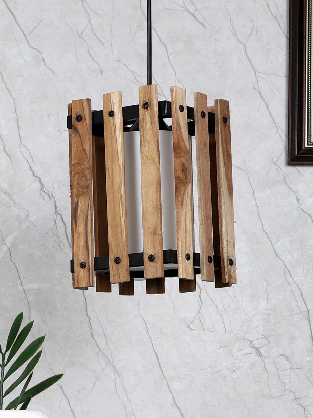 

MFD HOME FURNISHING Brown & Black Wooden Ceiling Lamp
