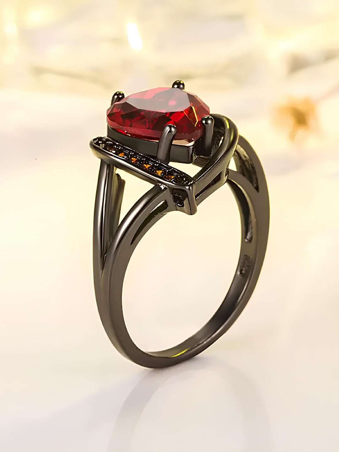 

KARISHMA KREATIONS Rhodium-Plated CZ Studded Valantine Blood Heart Finger Rings, Silver