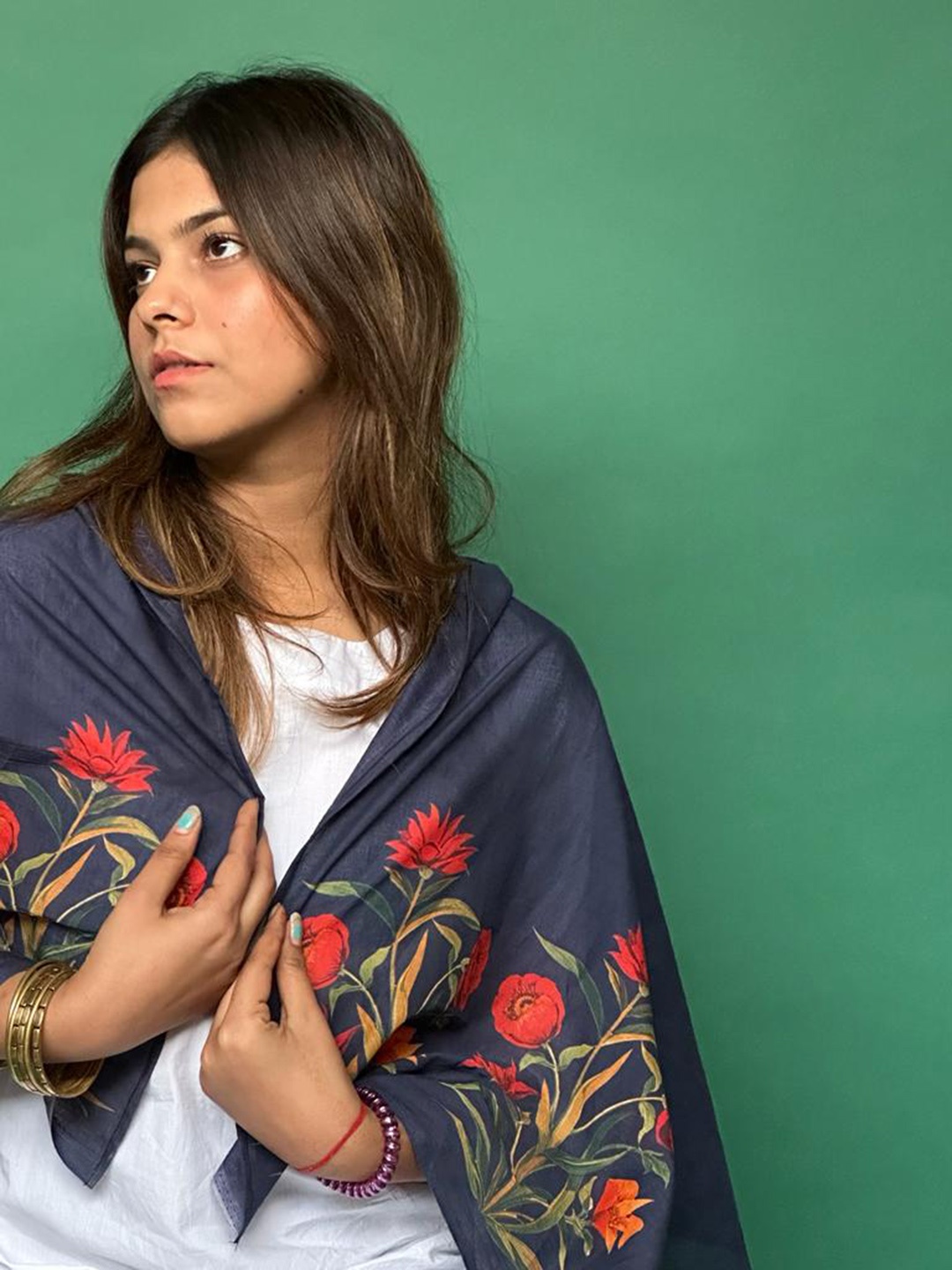 

BUTA BUTI Floral Printed Pure Cotton Stole, Blue