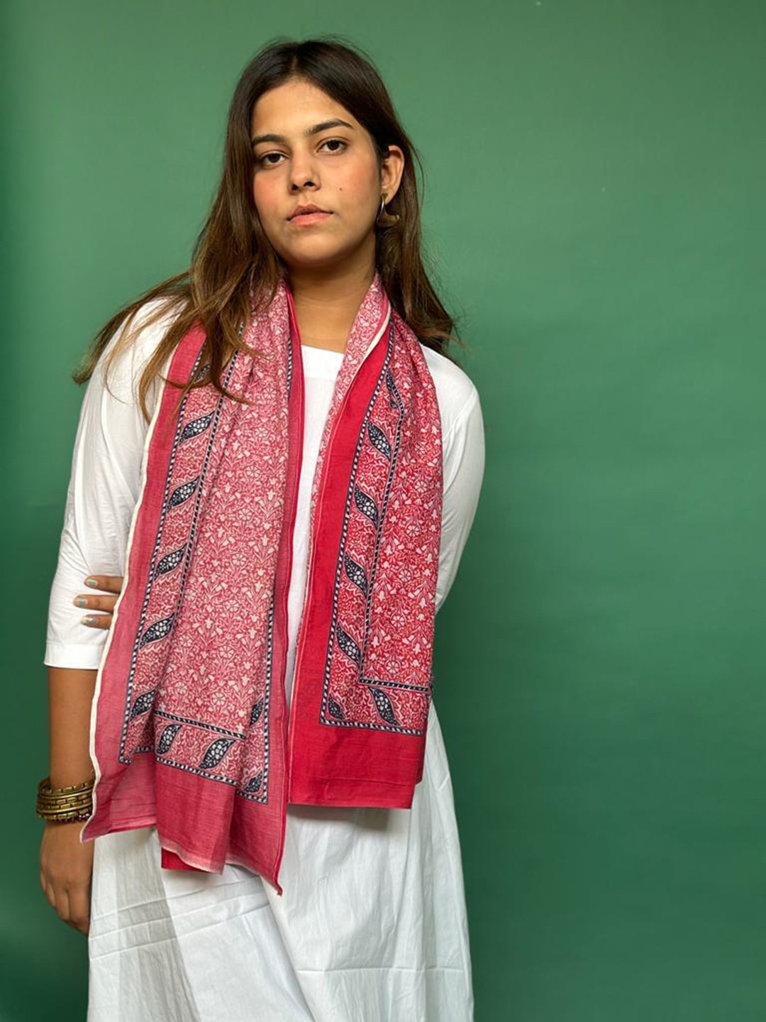 

BUTA BUTI Floral Printed Pure Cotton Stole, Pink