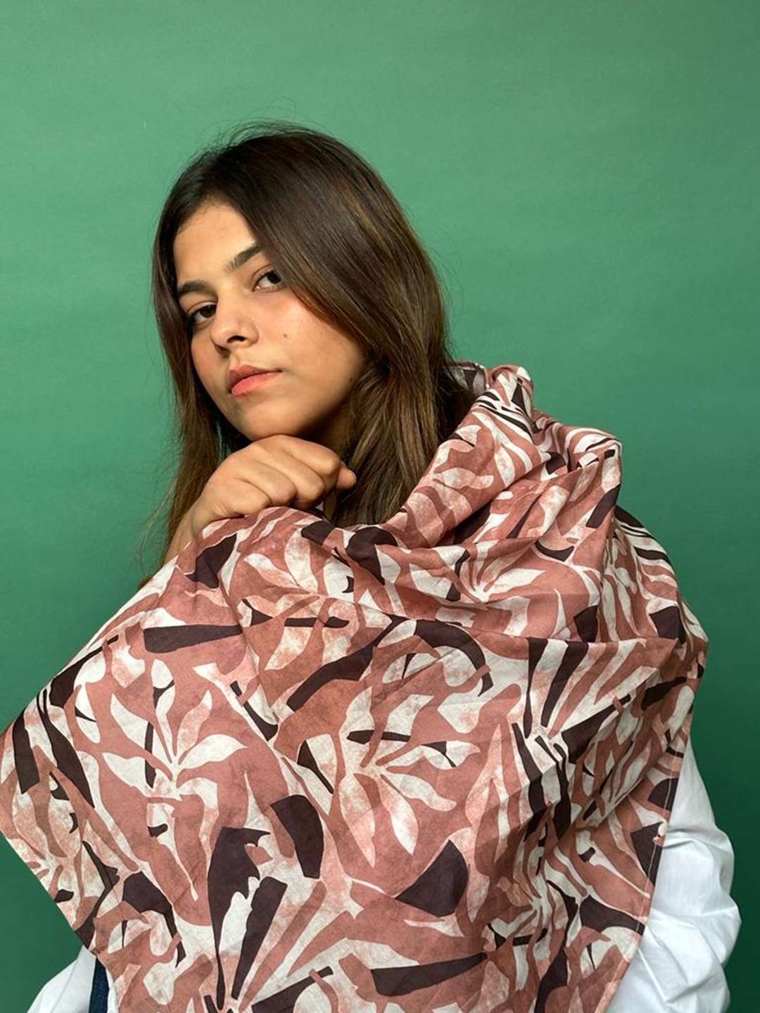 

BUTA BUTI Floral Printed Pure Cotton Stole, Brown