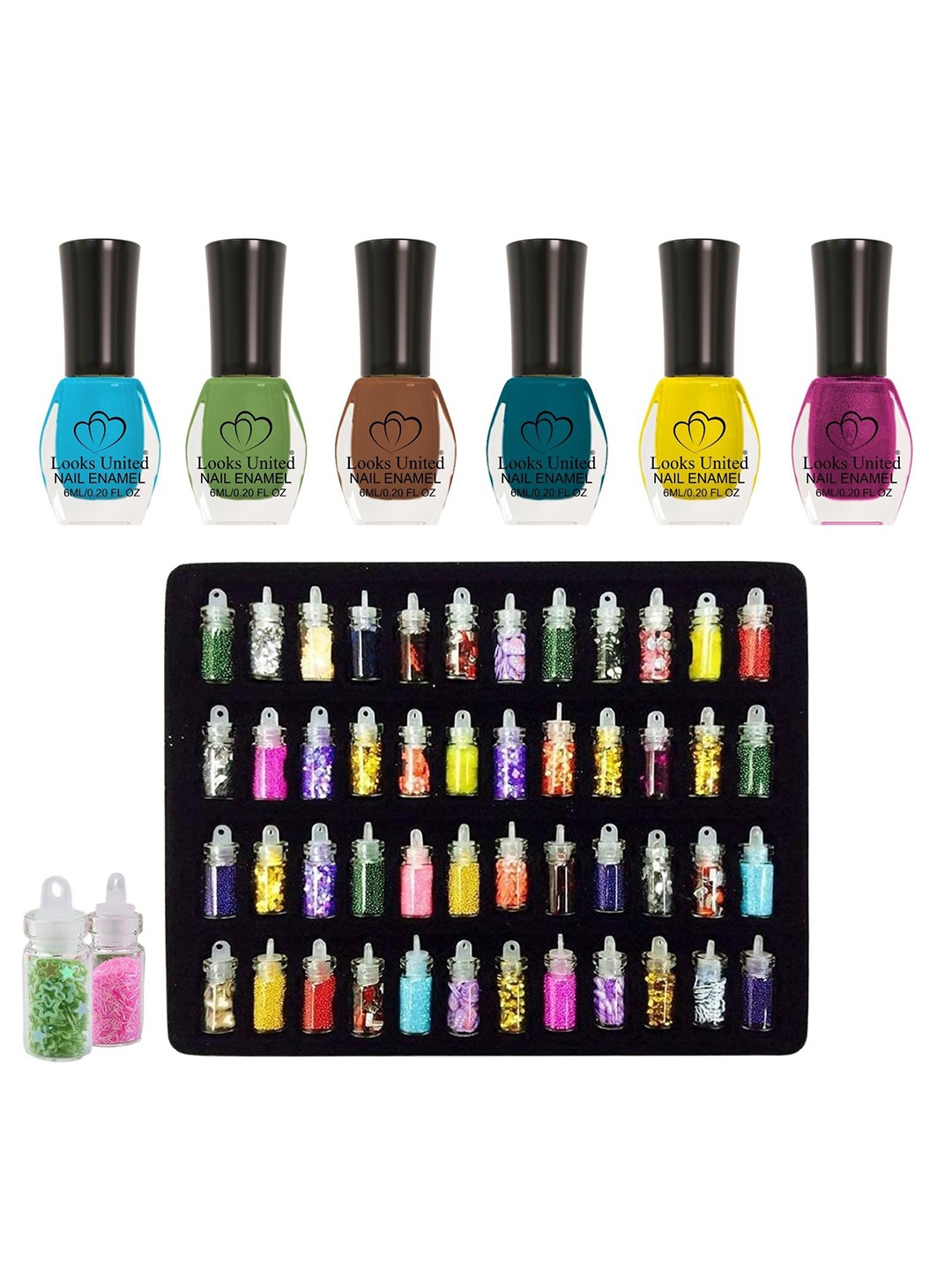 

Looks United 6-Pcs Long Lasting Nail Polish & Mini Bottles - 6ml Each, Multi