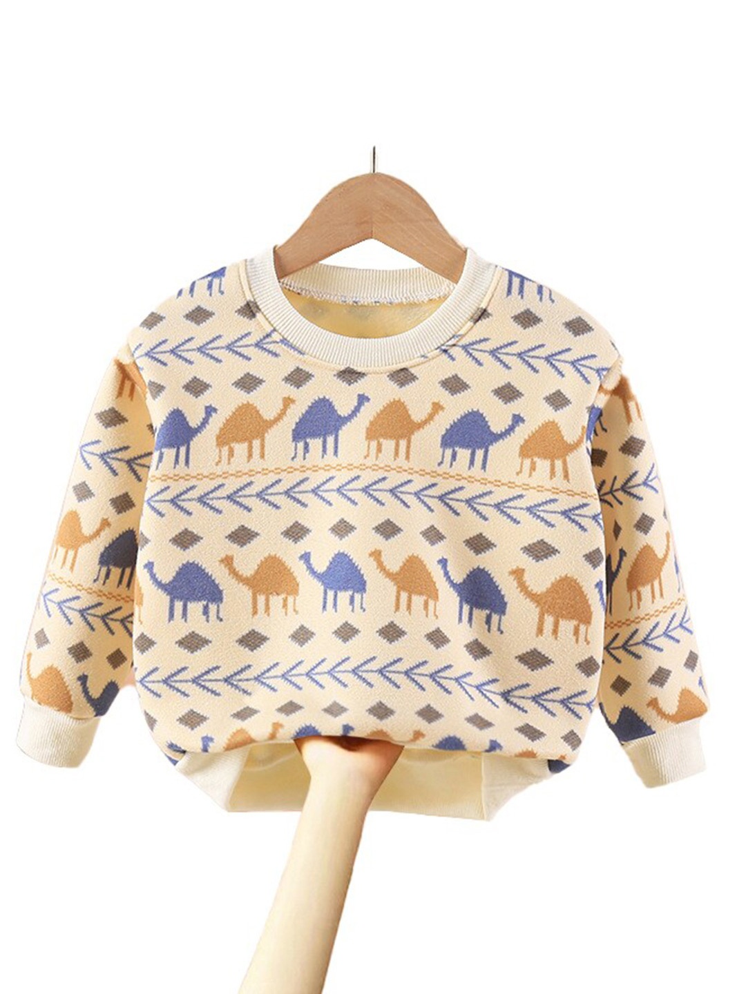 

StyleCast Girls Beige & Blue Graphic Printed Cotton Pullover Sweaters