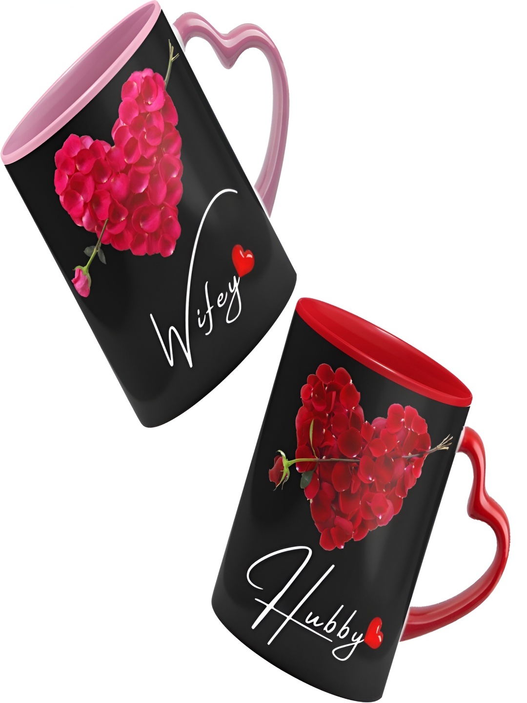 

SUPPRO Black and Pink Printed Ceramic Glossy Mugs 325ml