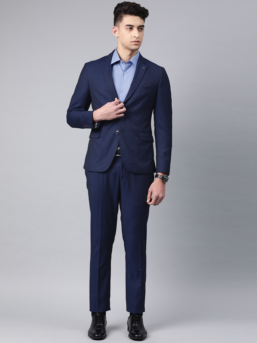 

V Dot Navy Patterned Skinny Fit Single-Breasted Formal Suit, Navy blue