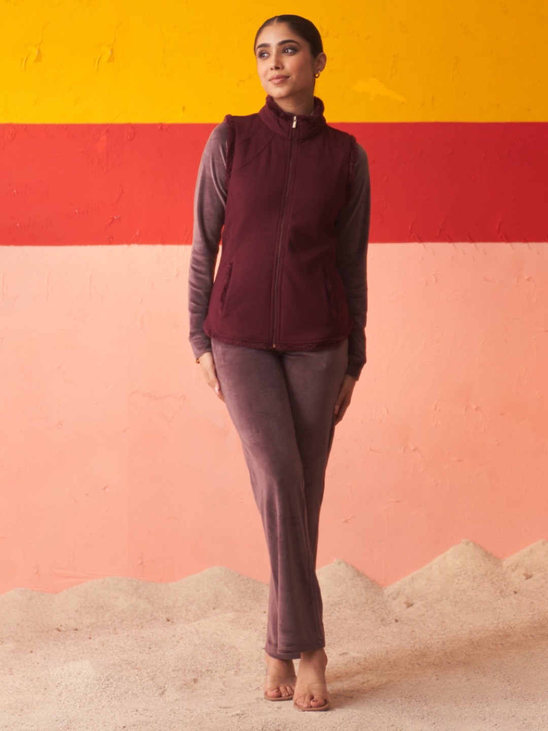 

Lakshita Mock Collar Sleeveless Lightweight Tailored Jacket, Maroon