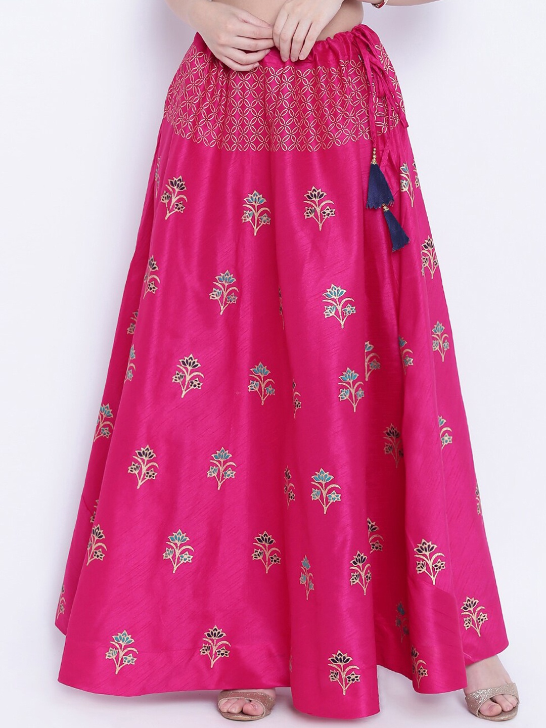 

studio rasa Ethnic Motifs Block Print Flared Maxi Skirt, Pink