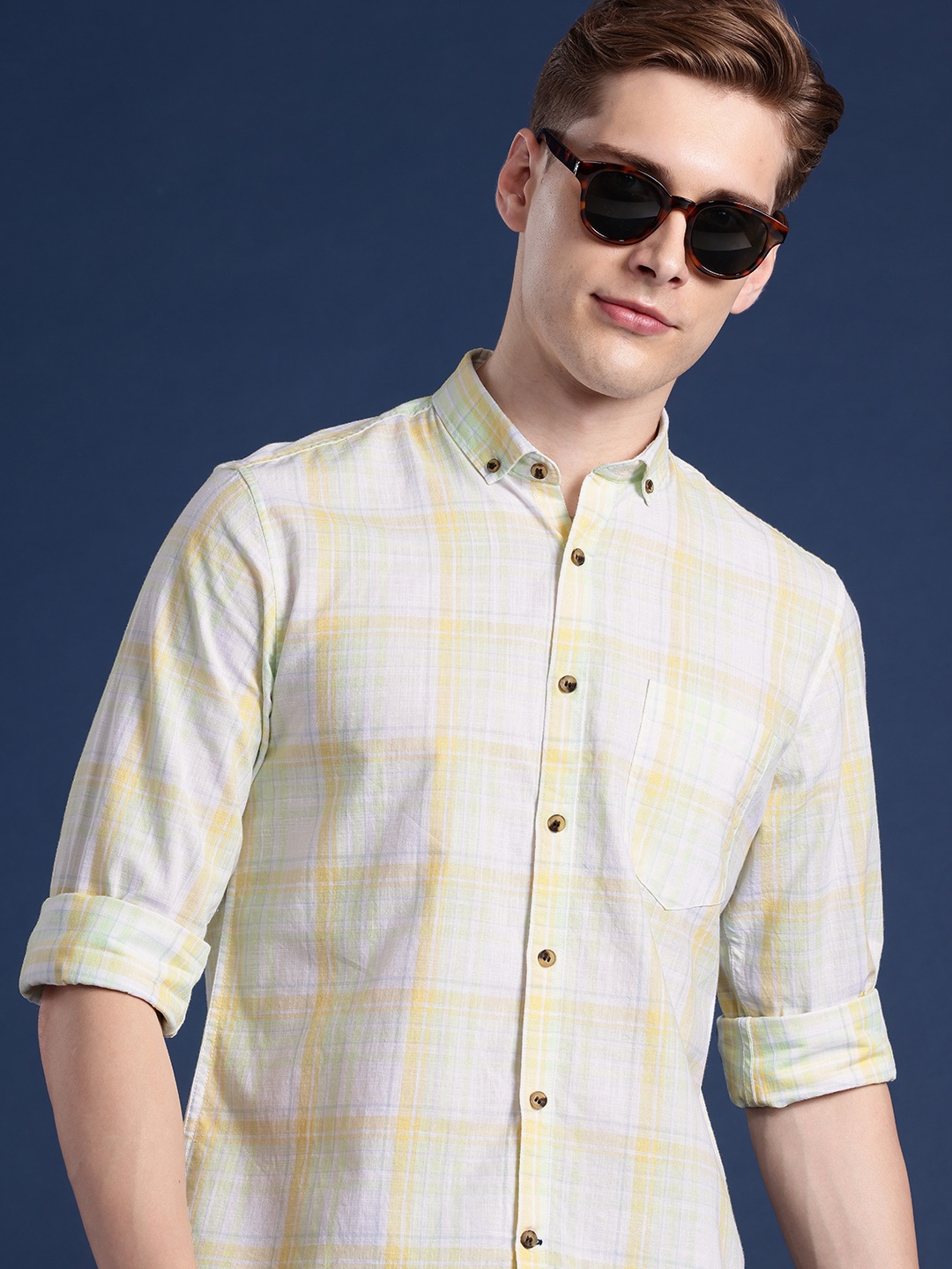 

Mast & Harbour Men Standard Checked Pure Cotton Casual Shirt, Mustard