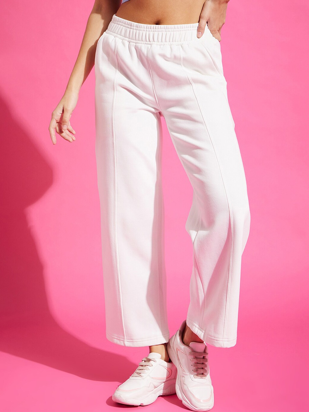 

98 Degree North Women Straight Fit Fleece Track Pants, Off white
