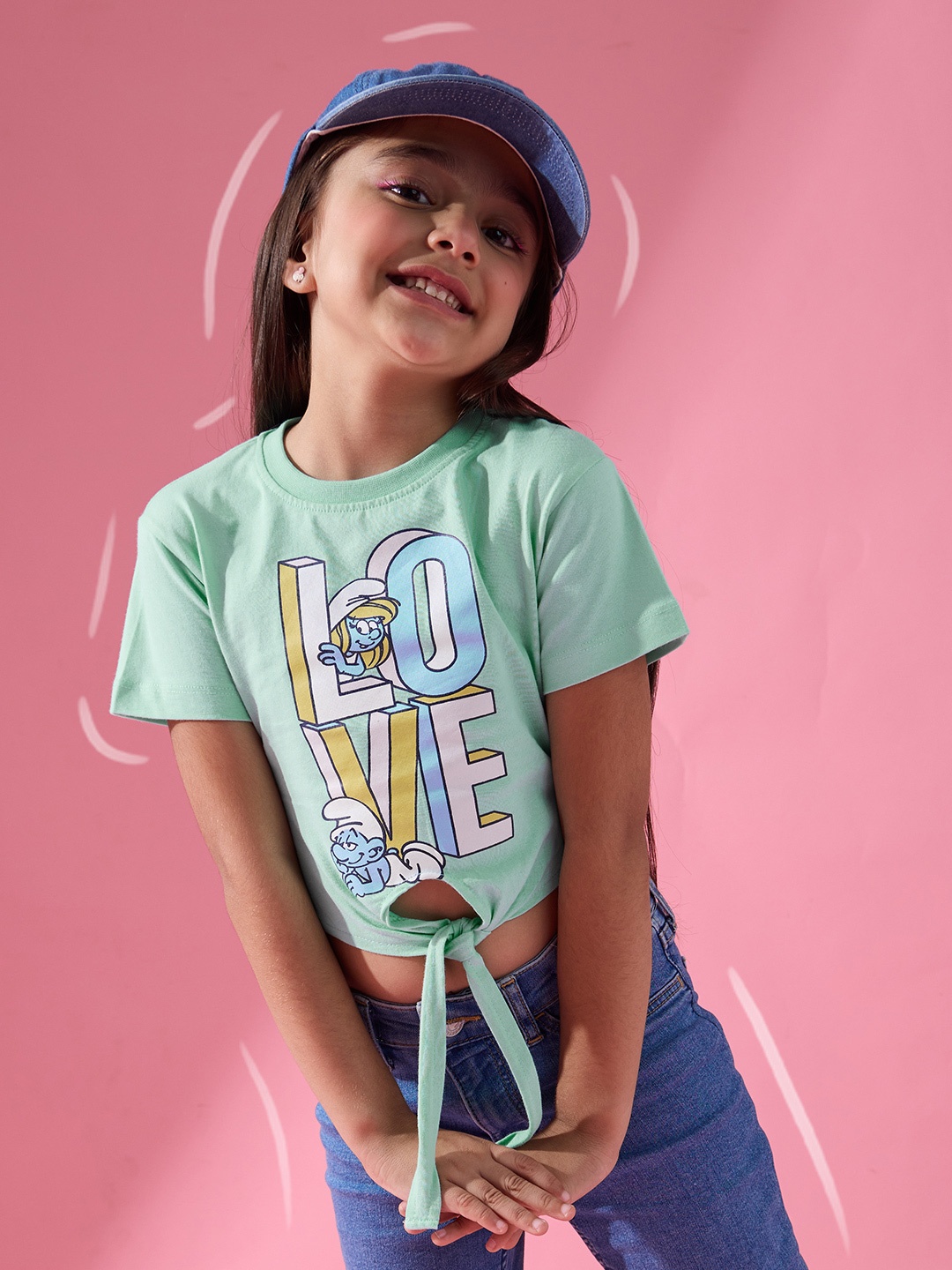 

The Souled Store Girls The Smurfs Printed Pure Cotton T-shirt, Green