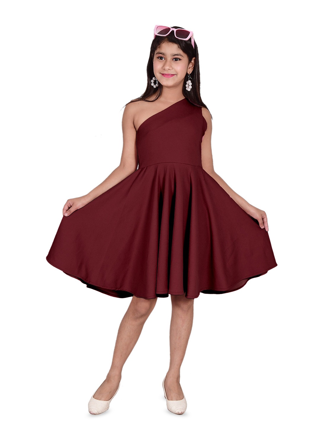 

BAESD One Shoulder Fit & Flare Dress, Maroon