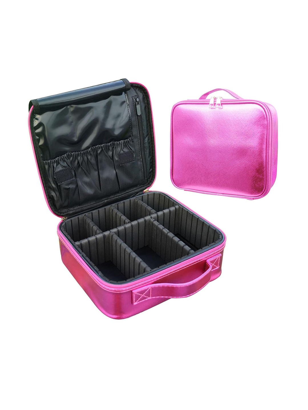 

HOUSE OF QUIRK Pink Adjustable Compartment Makeup Organiser Bag