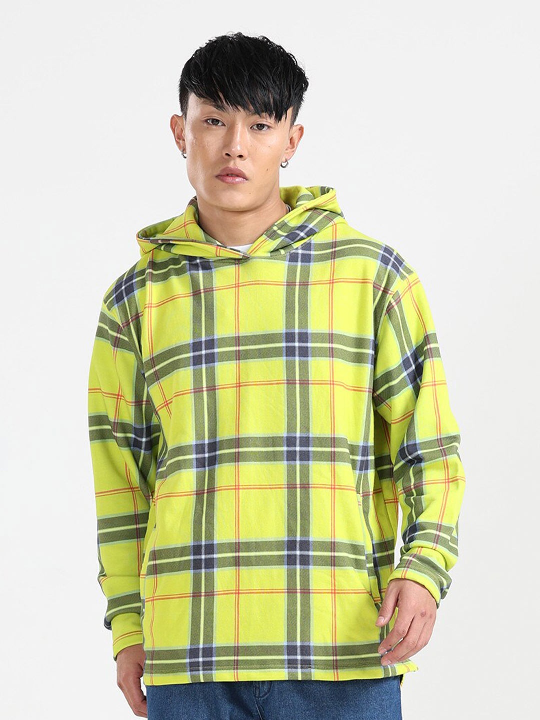 

NoBiY Tartan Checks Hooded Cotton Sweatshirt, Yellow