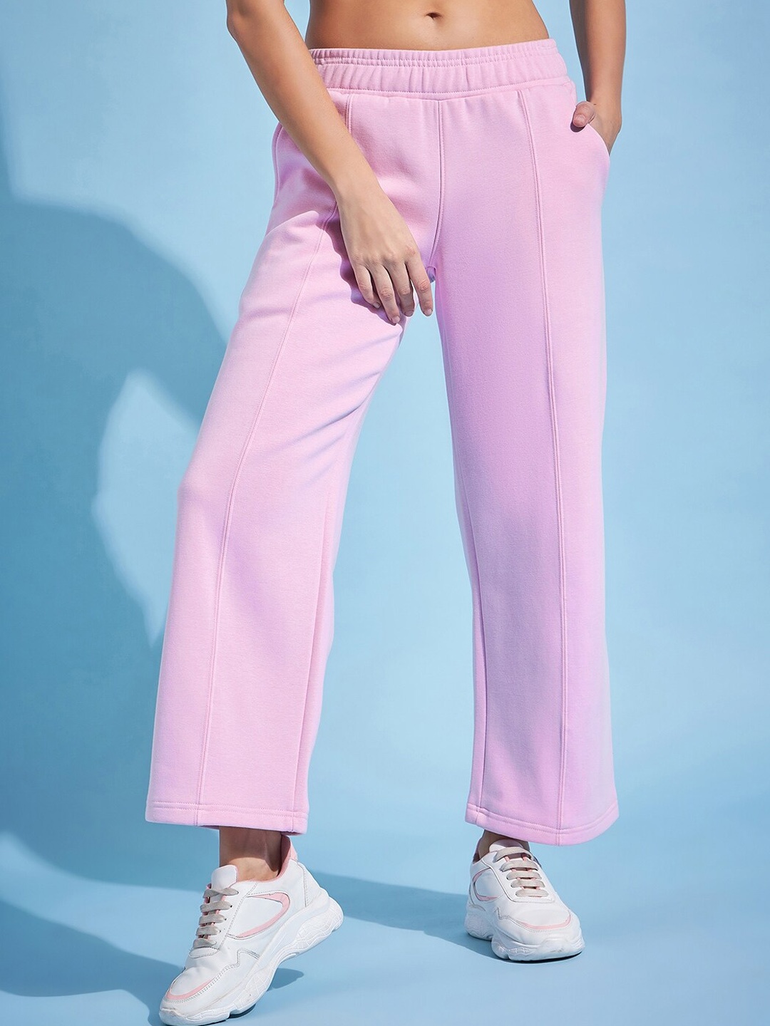 

98 Degree North Women Straight Fit Fleece Track Pants, Pink