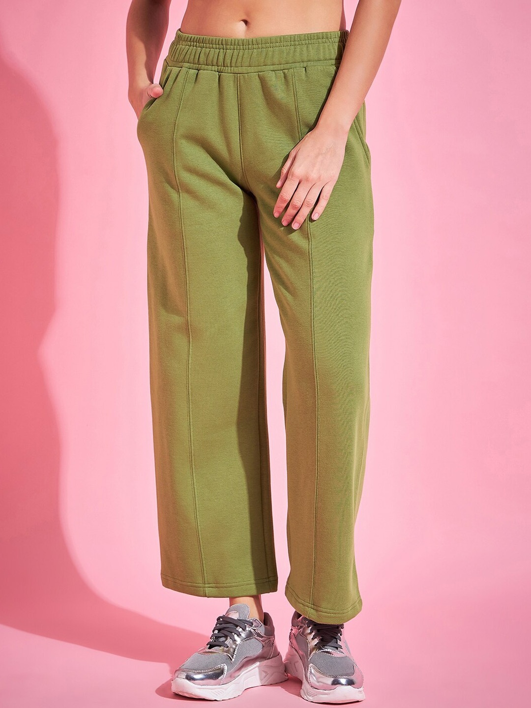 

98 Degree North Women Straight Fit Fleece Track Pants, Green