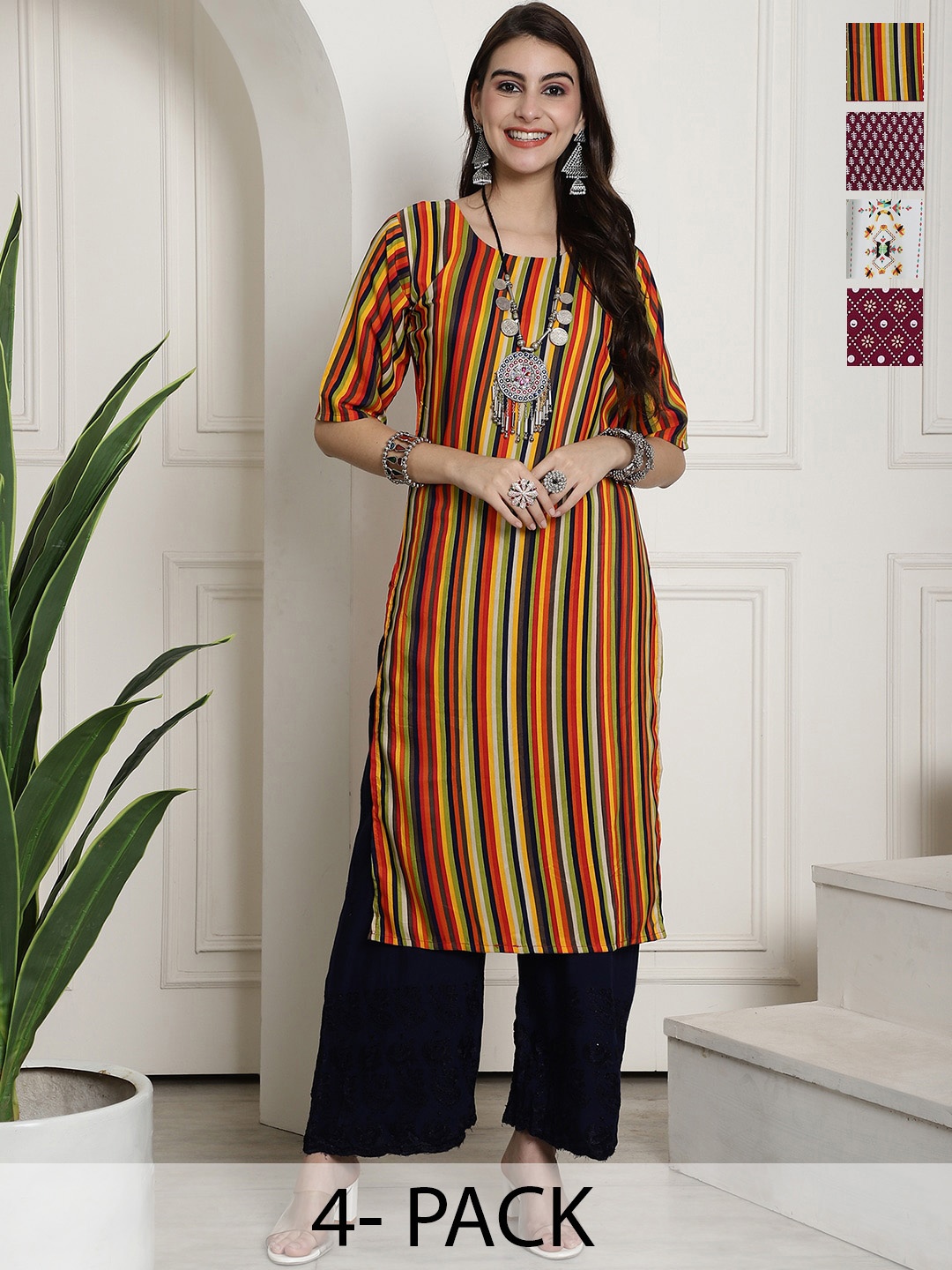 

7Threads Selection Of 4 Ethnic Motifs Printed Kurta, White