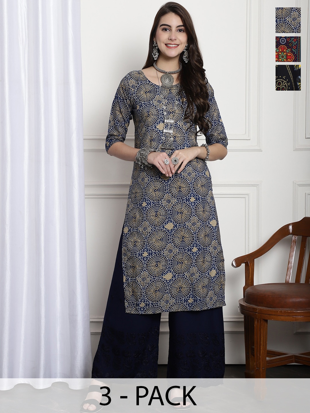 

7Threads Women Multicoloured Ethnic Motifs Printed Summer Sheers Crepe Kurta, Multi